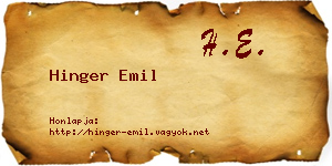 Hinger Emil névjegykártya